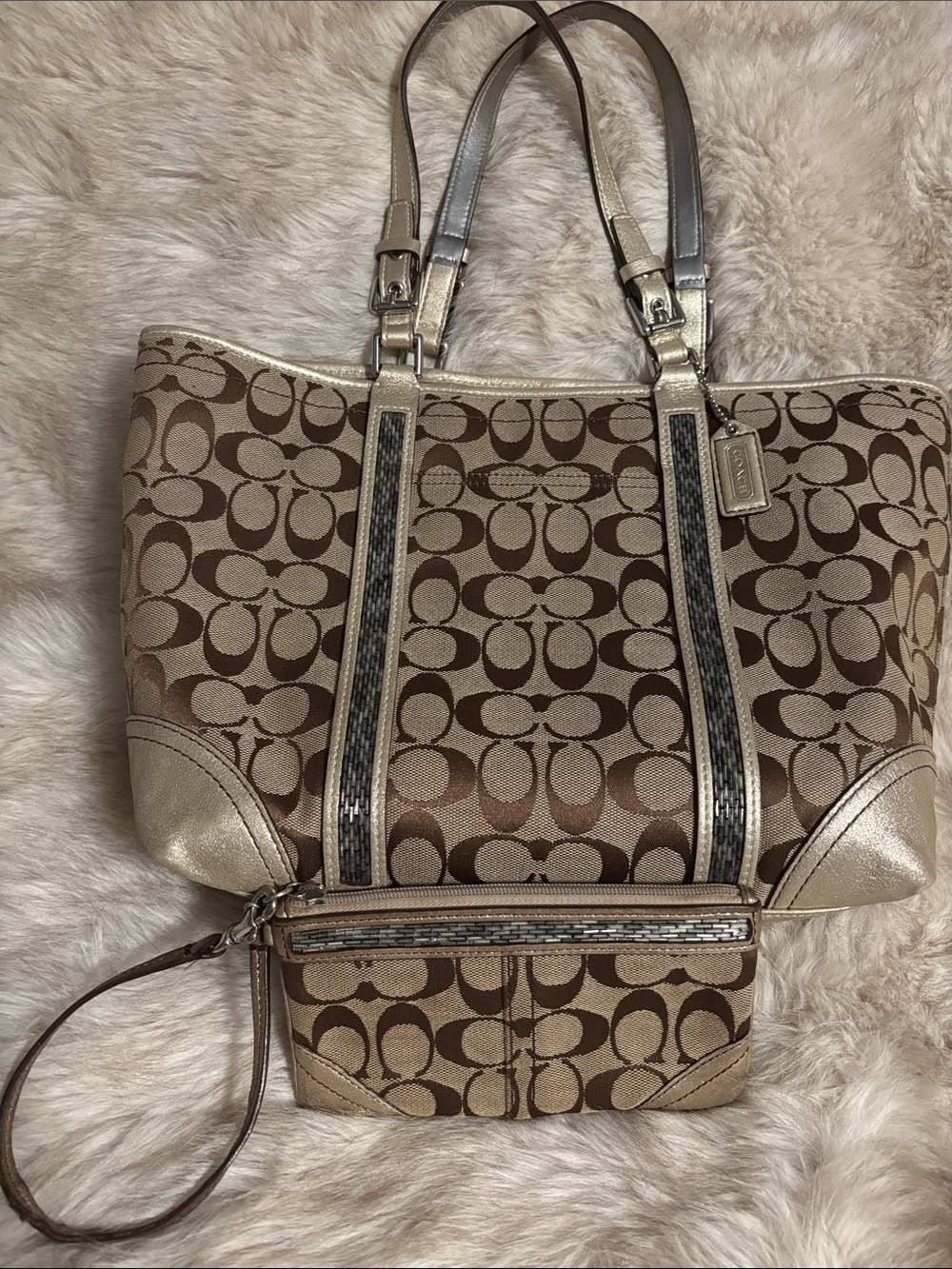 Vintage Coach Signature Jacquard with Sequins Handbag